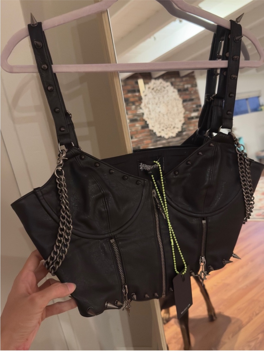 Dolls Kill Black Studded Chain-Accent Women's Shoulder Bag